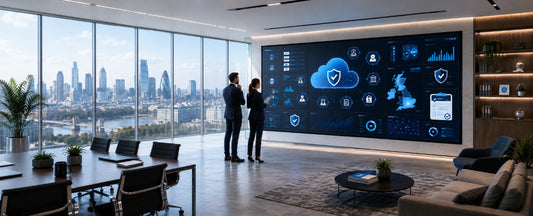 Cloud security and compliance environment showing secure cloud infrastructure, data protection, monitoring and governance controls