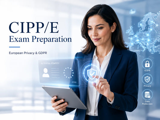 CIPP/E exam preparation workspace with GDPR study materials, privacy risk records and data transfer guidance