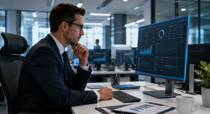 UK banking professional reviewing customer data protection compliance obligations at a financial services workstation