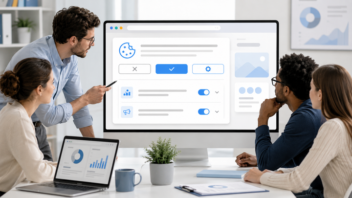 UK marketing team reviewing cookie consent banner compliance for GDPR and PECR website rules