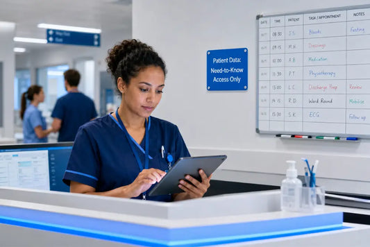 GDPR training for NHS and healthcare staff with patient data access reviewed on a tablet