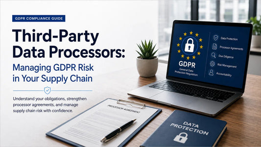 Third-party data processors GDPR compliance banner showing processor agreements, due diligence and supply chain risk management.