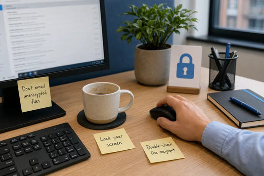 Common GDPR mistakes UK employees make with desk reminders to lock screens and double-check recipients