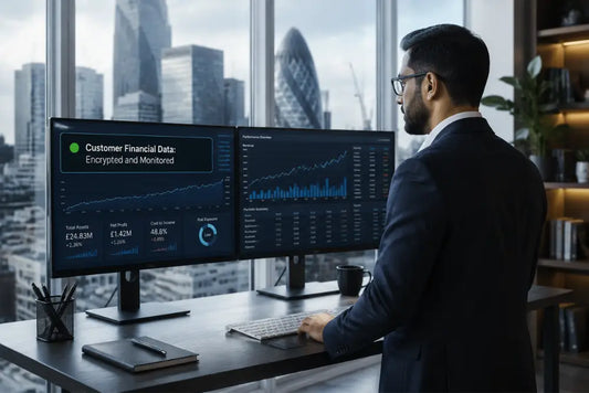 Data protection for finance and banking professionals with secure customer financial data monitoring dashboard