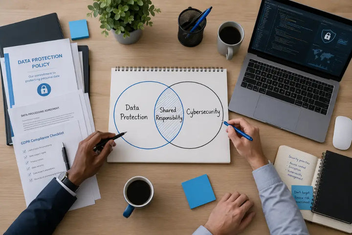 GDPR and cybersecurity working together to protect personal data through shared organisational responsibility