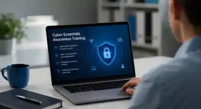 UK office employees attending a cybersecurity awareness training session in a modern meeting room