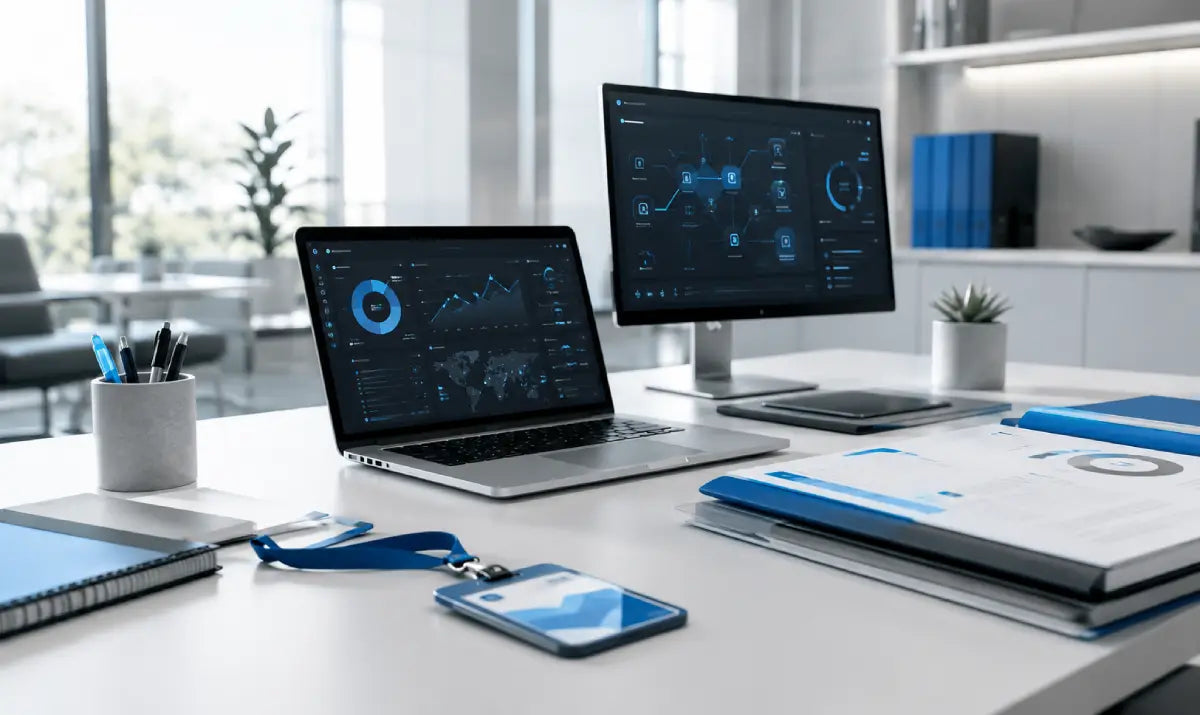 Information security training workspace with cyber risk dashboard and secure access tools